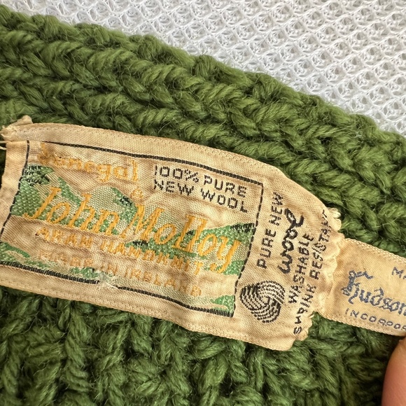 John Molloy Vintage Sweater Cardigan Fisherman Knit 100%Wool Cable Green XL - Picture 5 of 5